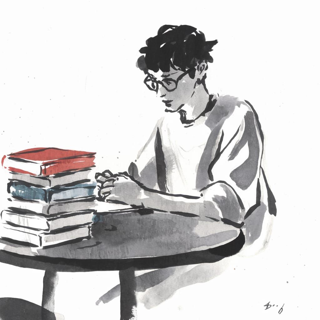 Student in a Cozy Cafe