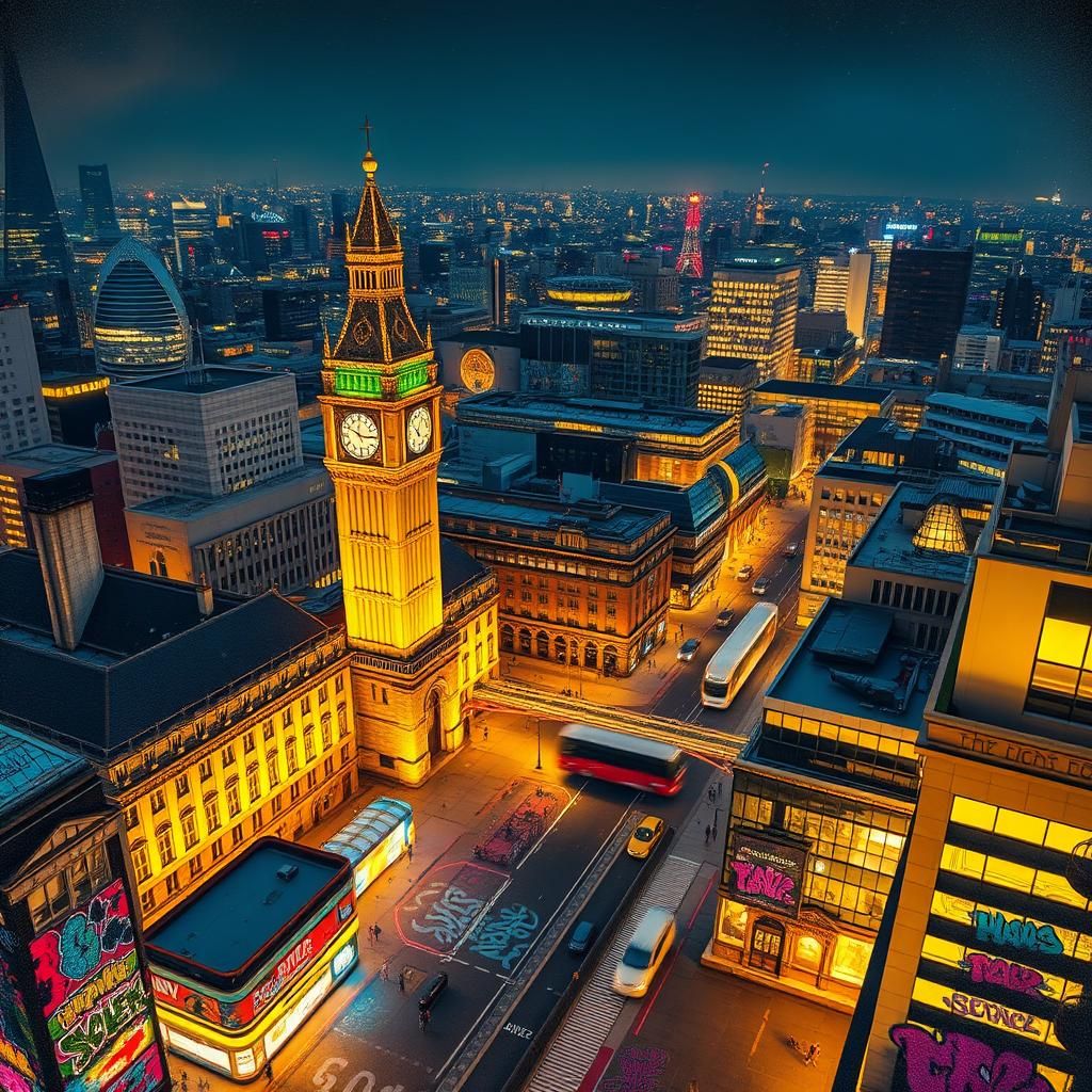 London Nightscape: Vibrant Graffiti Art in Digital Painting ...