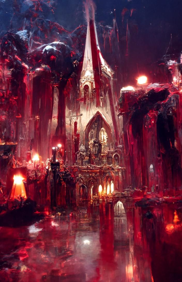 Sinister Cathedral Interior Painting in Baroque Style