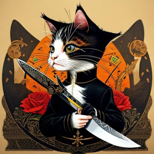 Abstract Composition: Kitten, Knife and Koi
