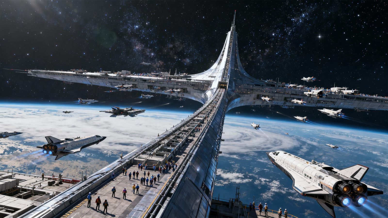 Massive Futuristic Space Elevator Ascends to Orbit