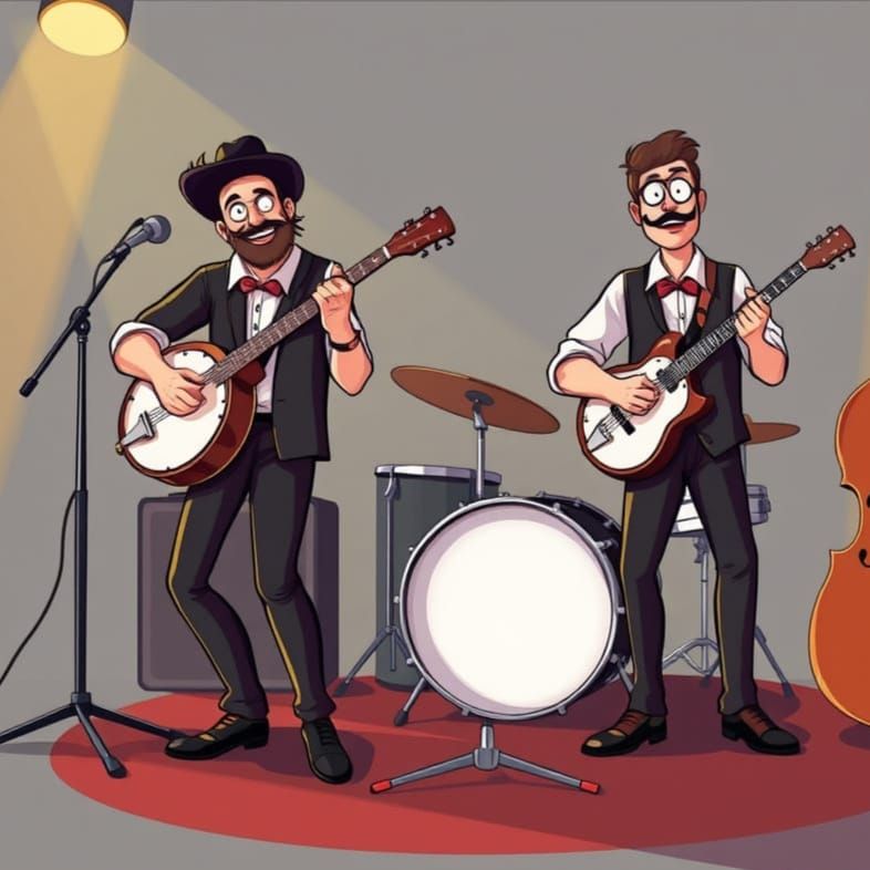 Colorful Rockabilly Banjo Band in Vibrant Cartoon Style