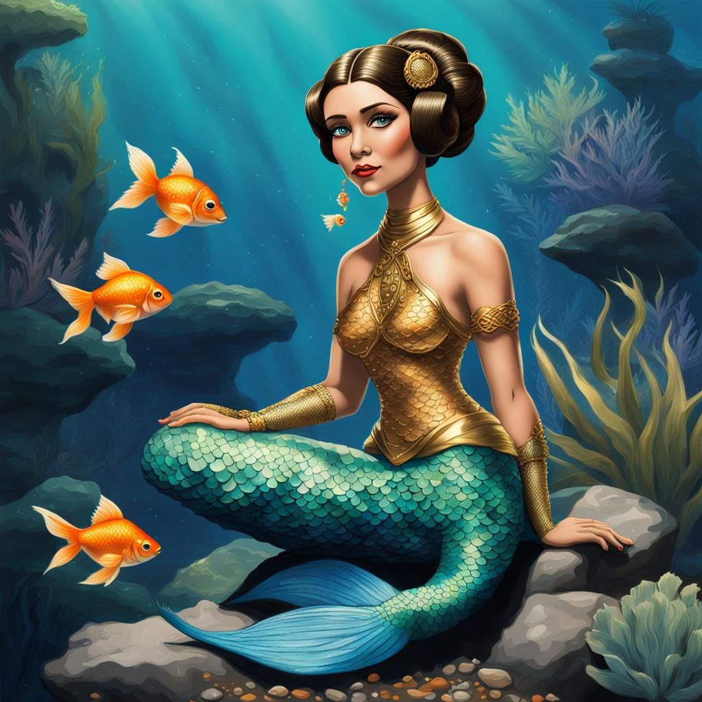 Princess Leia as Mermaid with Goldfish