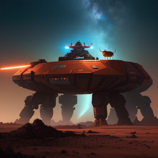 Cat Astronauts' Coffee Break on Mars: Sci-Fi Digital Art