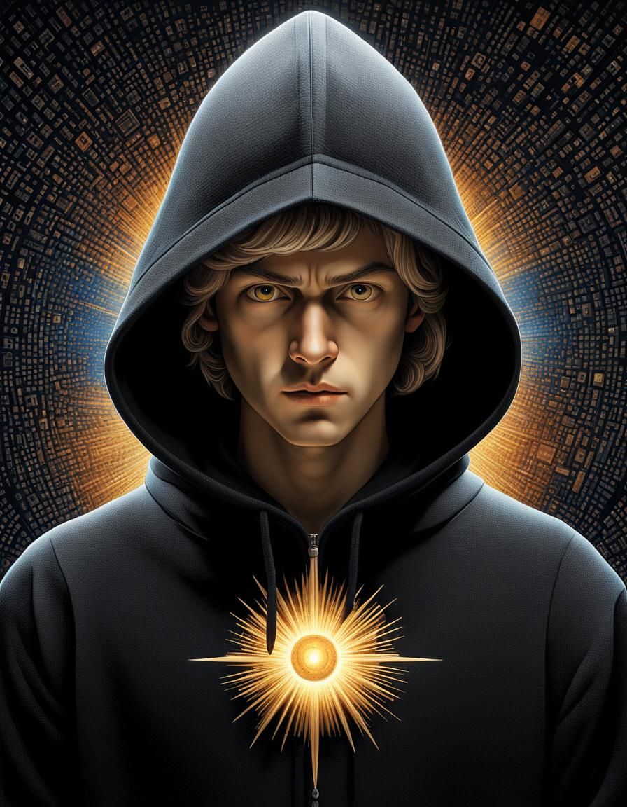 Hooded Cartoon Character in Mixed Artistic Styles