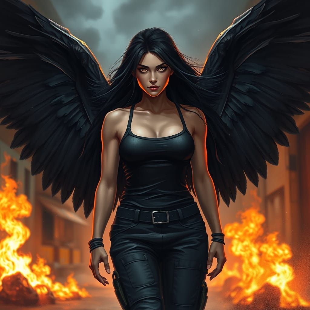 Valkyrie in Burning City: Digital Painting