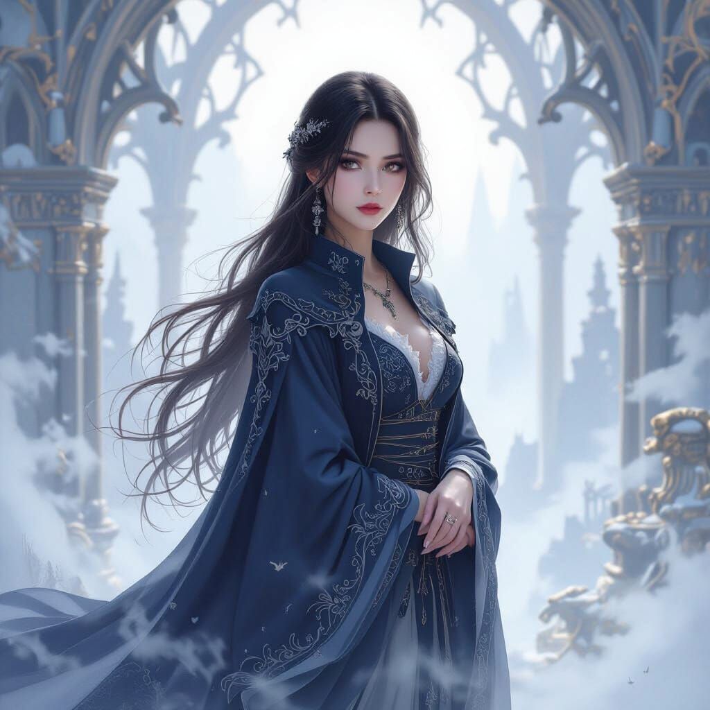 Ethereal Sorceress in Dreamy Landscape