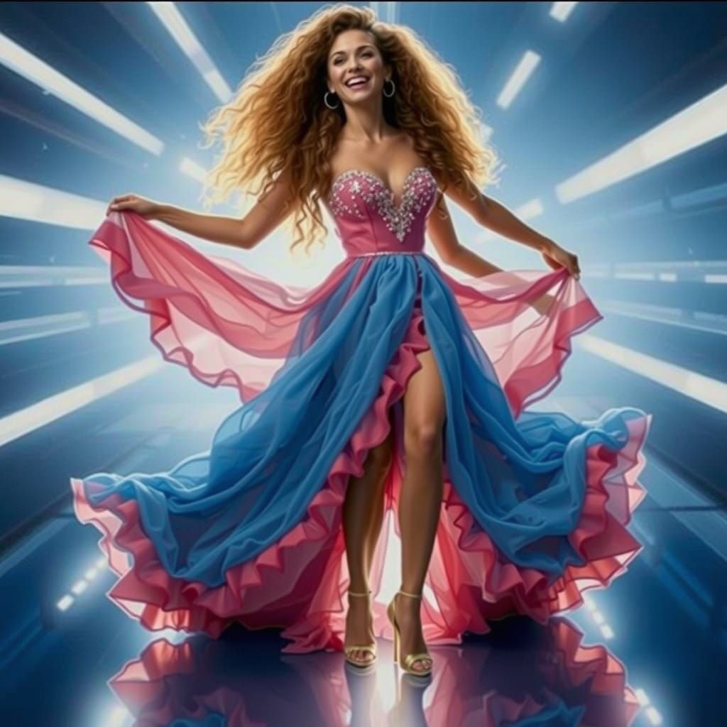 Elegant Woman in Vibrant Pink Evening Gown