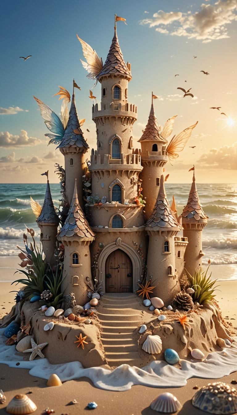 Photorealistic Fairy in Sandcastle Turret