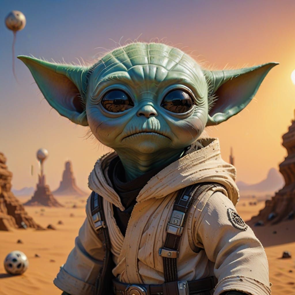Baby Yoda as Jack Skellington in Tatooine Hyperrealistic Sty...