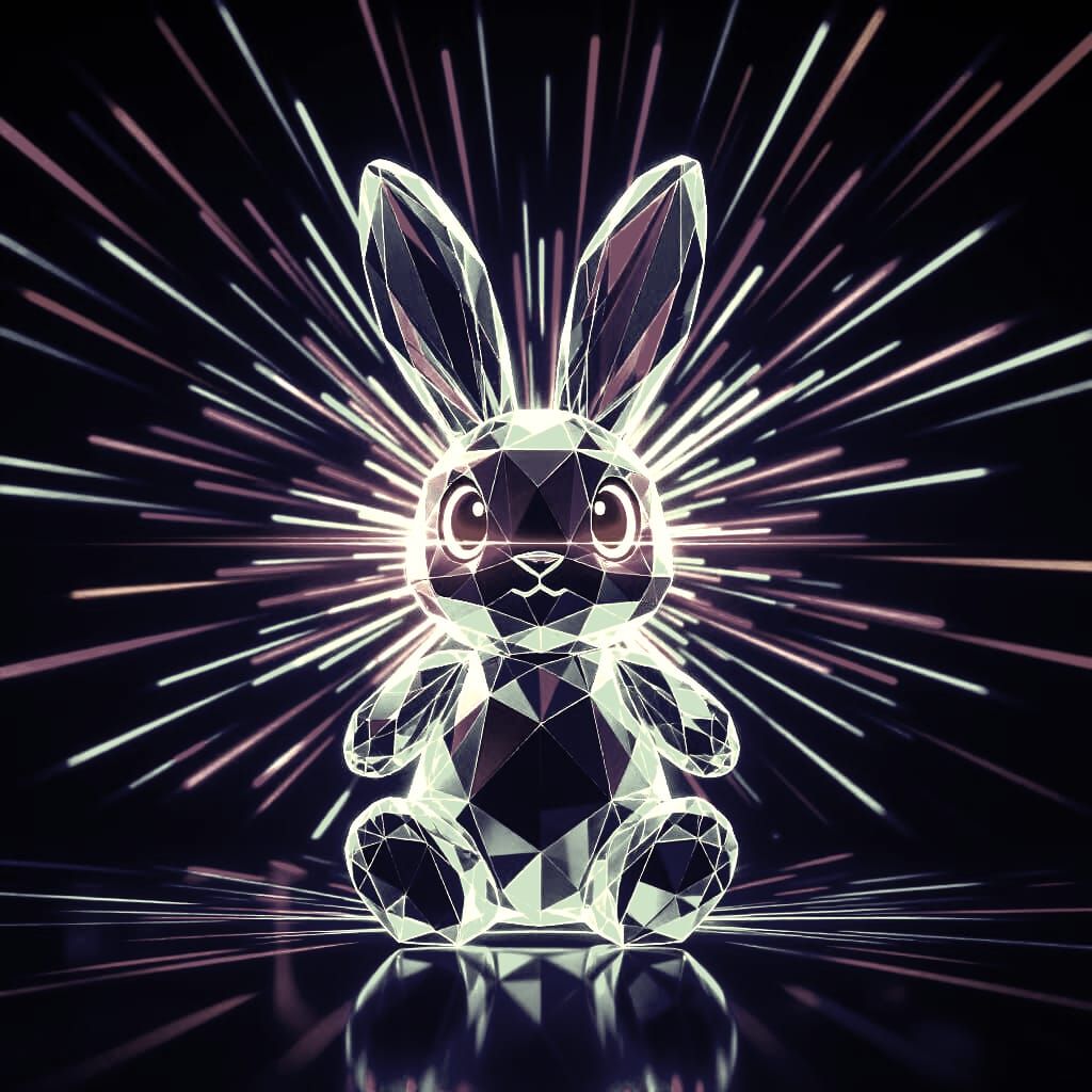 Neon Crystal Rabbit with Plush Companions