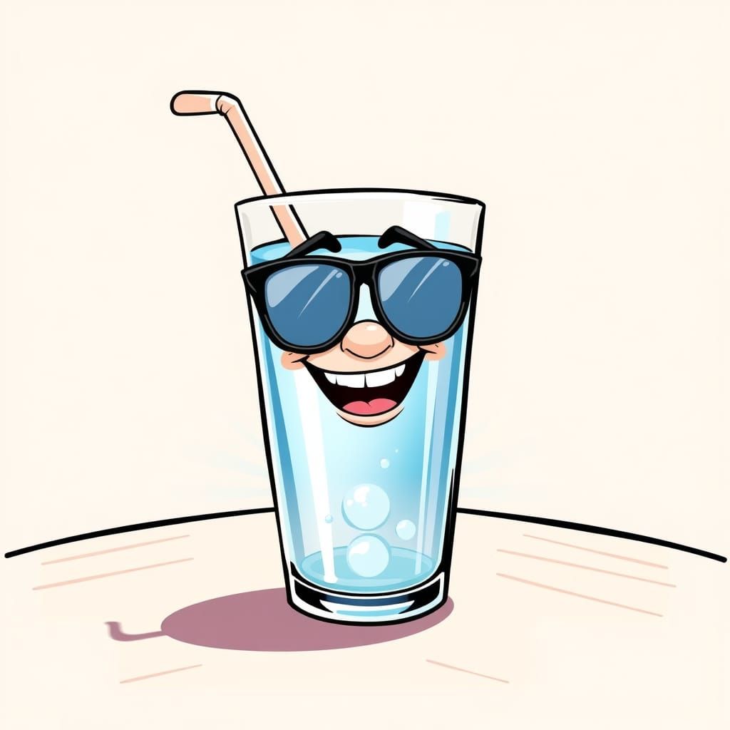 Smiling Glass of Water Cartoon Character