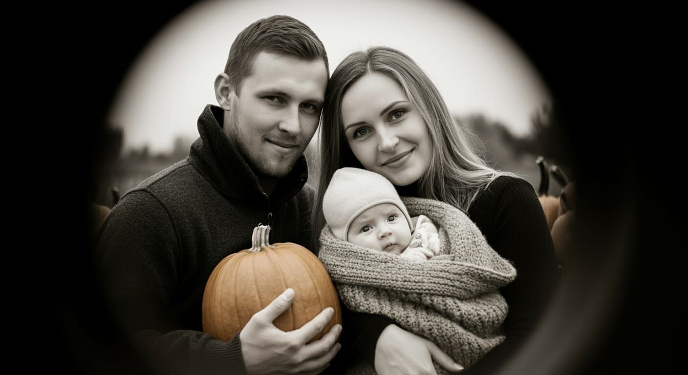 Rustic Family Portrait in High-Contrast Black and White
