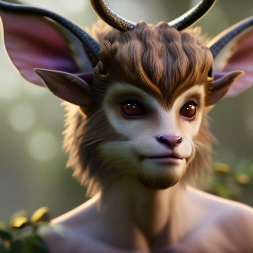 Detailed Faun Portrait in Hyperrealistic Digital Art