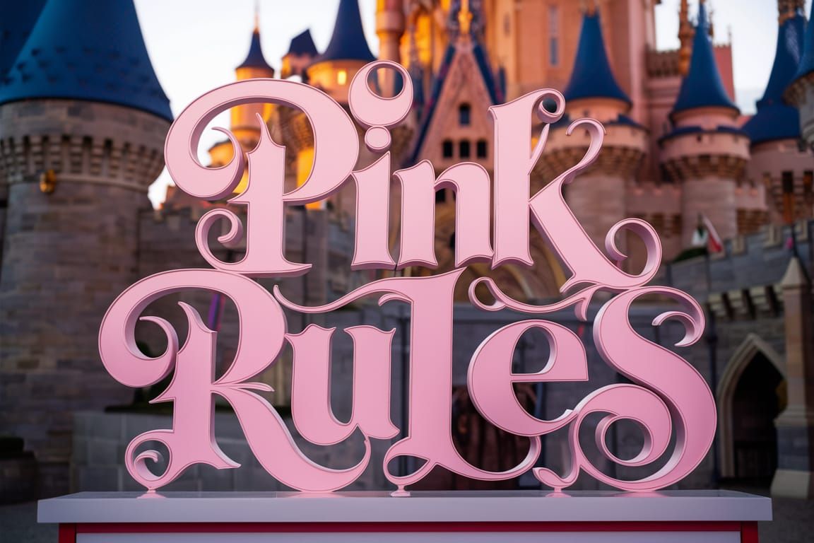 Elegant Calligraphy of Pink Rules Before Castle