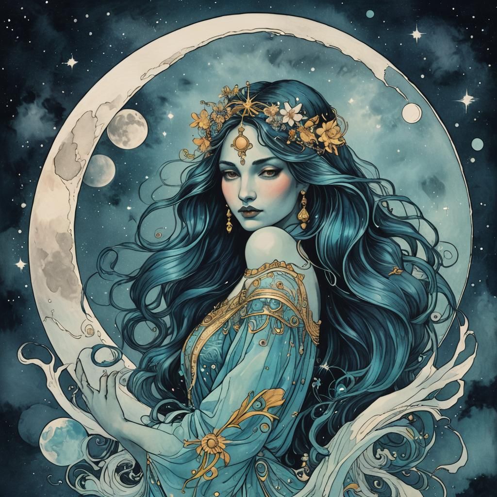 Ethereal Aquarius Moon Woman Portrait