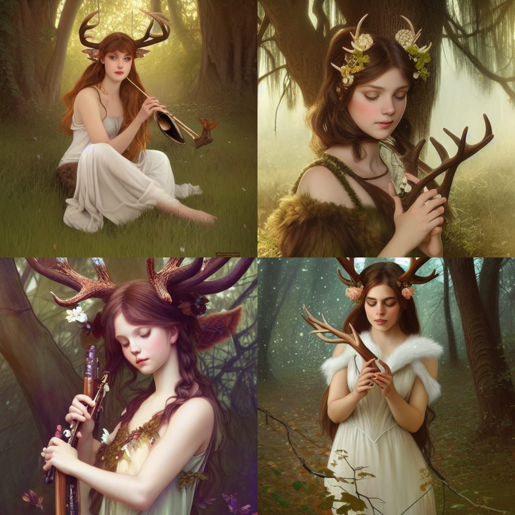 Deer Girl Portrait Under Willow Tree