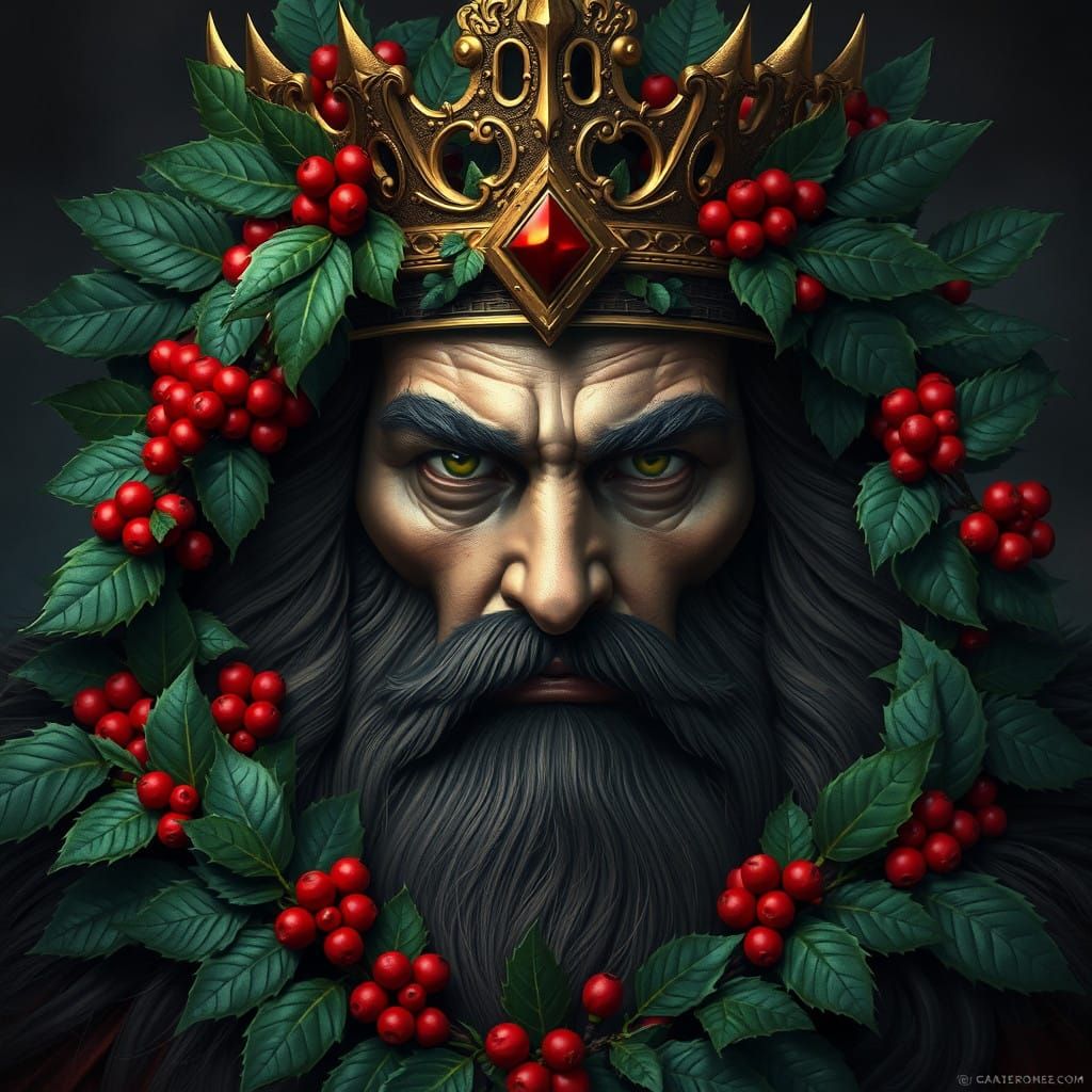 Regal Holly King in Majestic, Detailed Fantasy Portrait