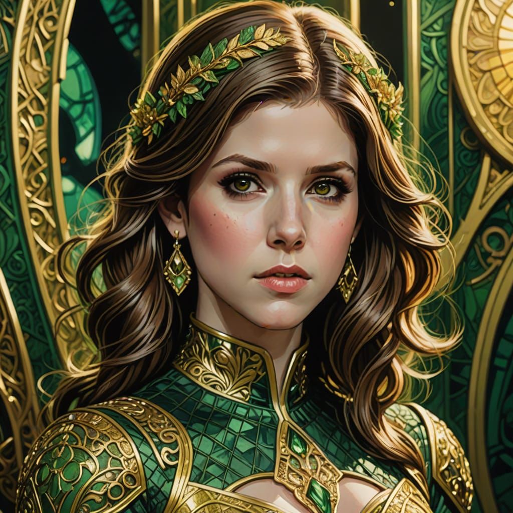 Comic Book Art Portrait in Green and Gold