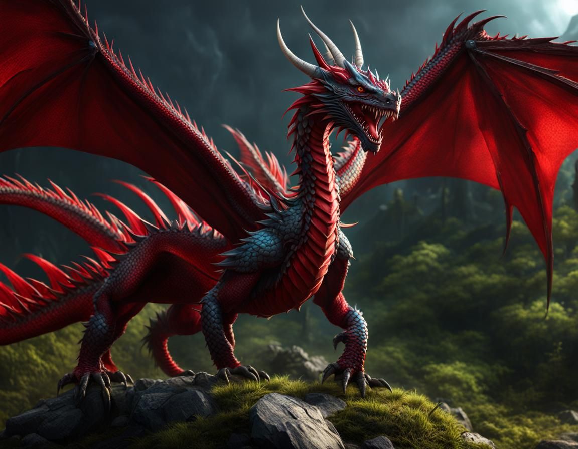 Scarlet Dragon Shouting: Dark Fantasy Concept Art