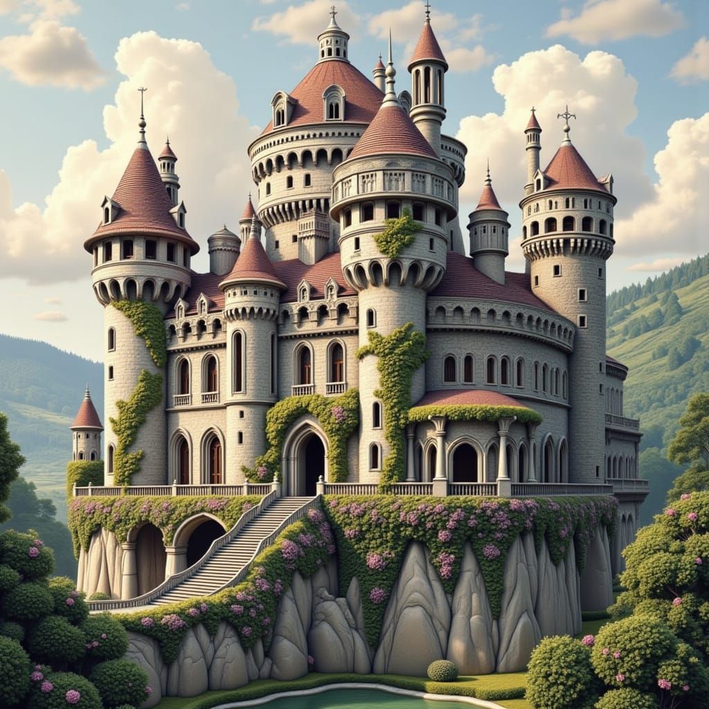 Floral Ancient Castle in Dark Fantasy Style