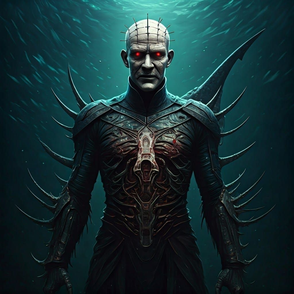 Cybernetic Megalodon Rising from the Dark Depths