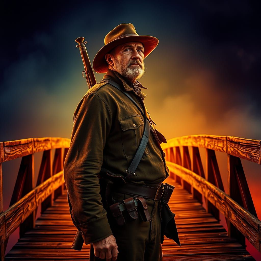 Resolute Soldier on Weathered Bridge