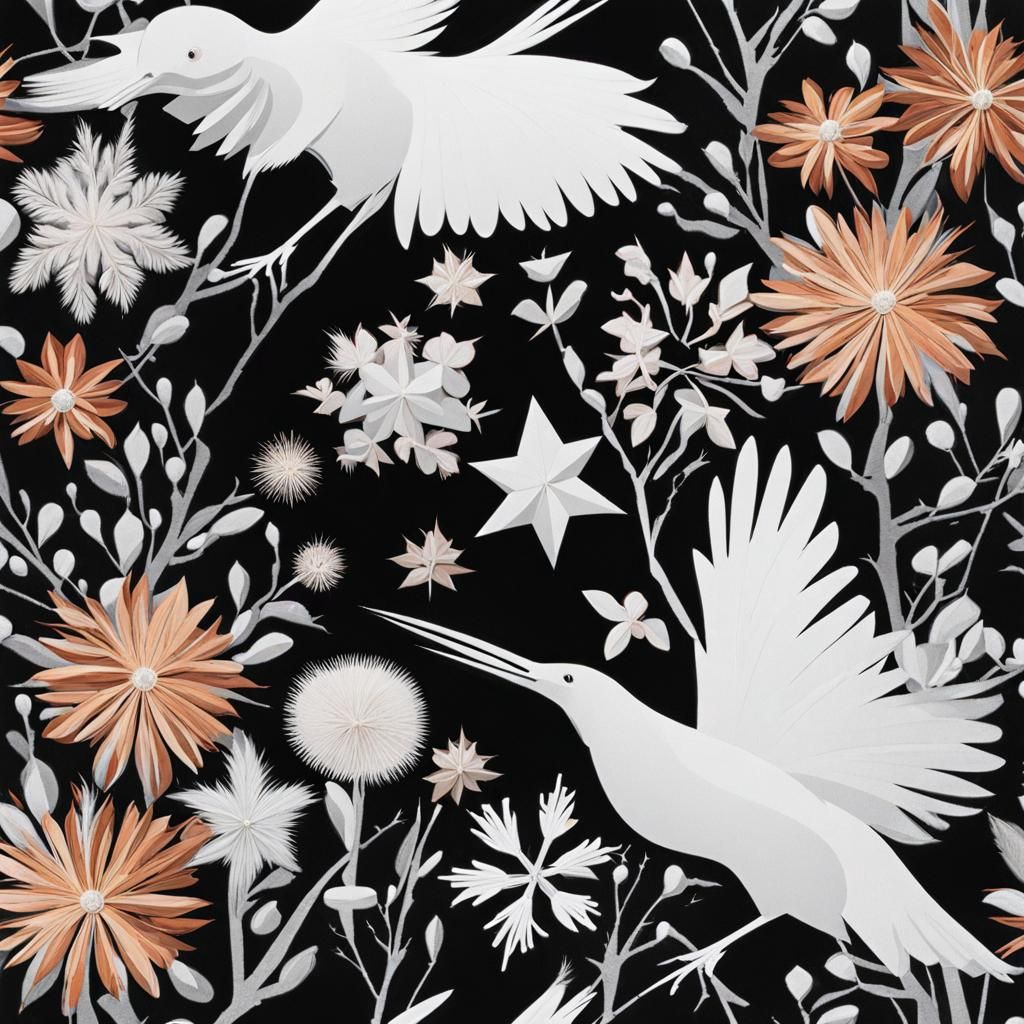 Hand Reaching for White Bird Photogram in Surreal Style