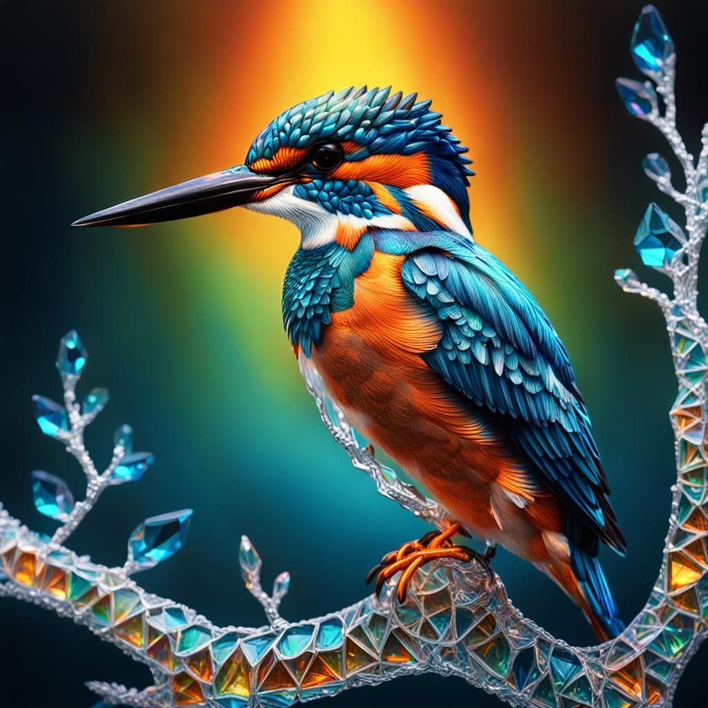 Luminous Crystal Kingfisher Portrait in Fractalia Style