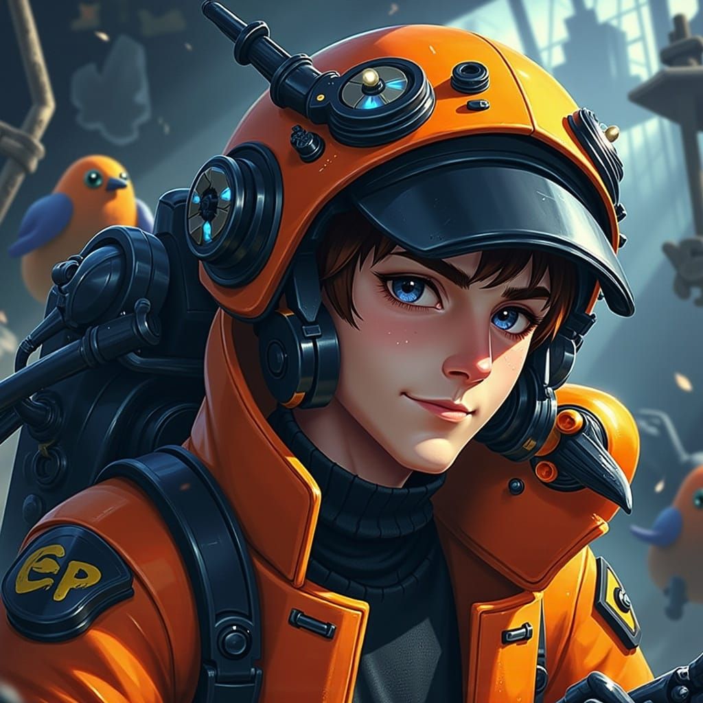 Artificer Portrait with Mechanical Helmet in Digital Art Sty...