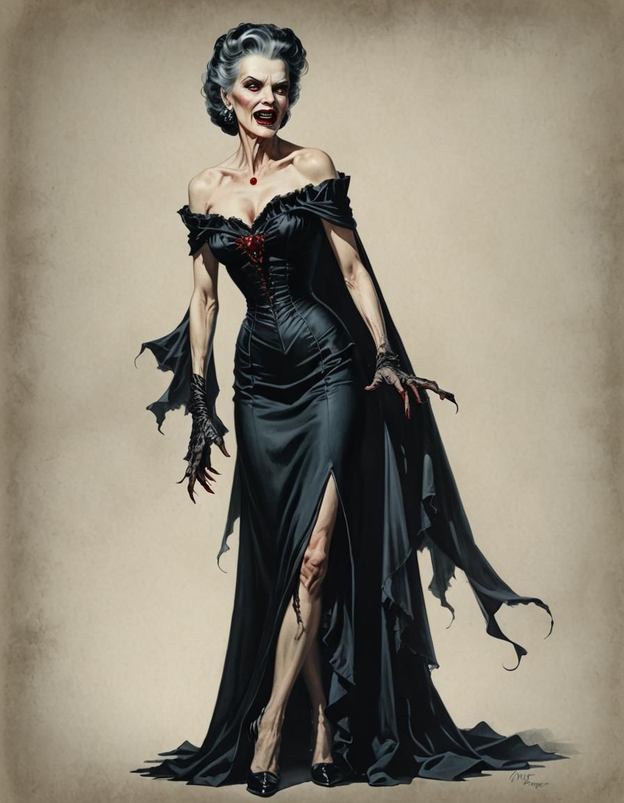 Vintage Vampire Goddess in Ragged Elegance