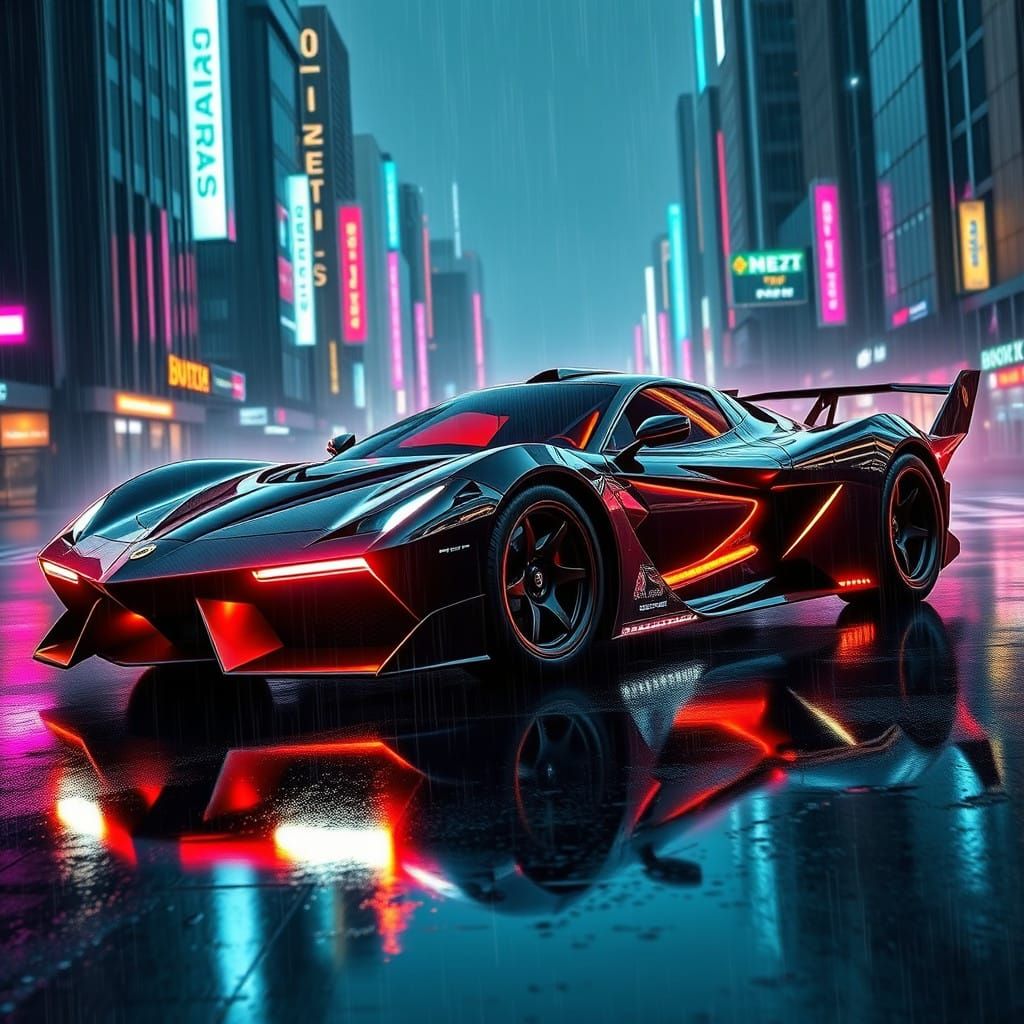 Sleek Futuristic Spaceship-Car in Cyberpunk Style