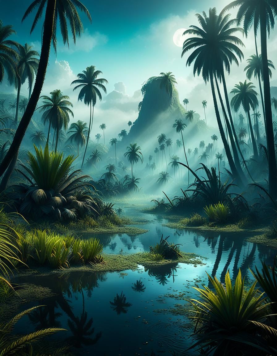 Horrific Prehistoric Swamp Scene in Dusan Markovic Style