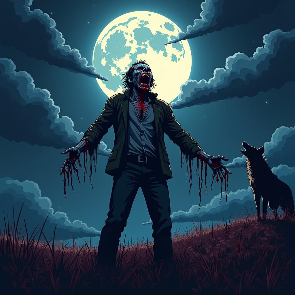 Eerie Zombie and Werewolf Landscape in Manga Style