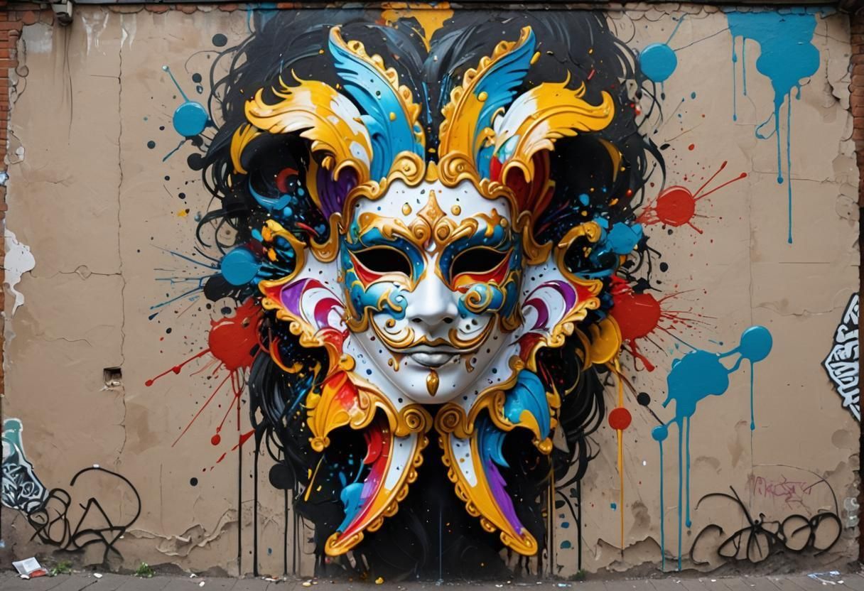 Colorful Masquerade Mask in Graffiti Street Art Style