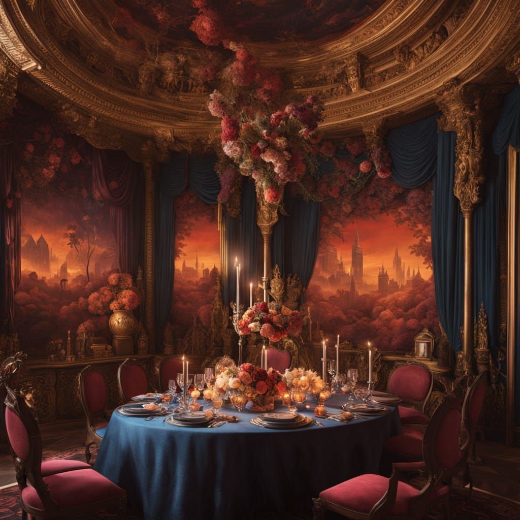 Whimsical Jester Performs at Enchanted Feast in Surrealistic...