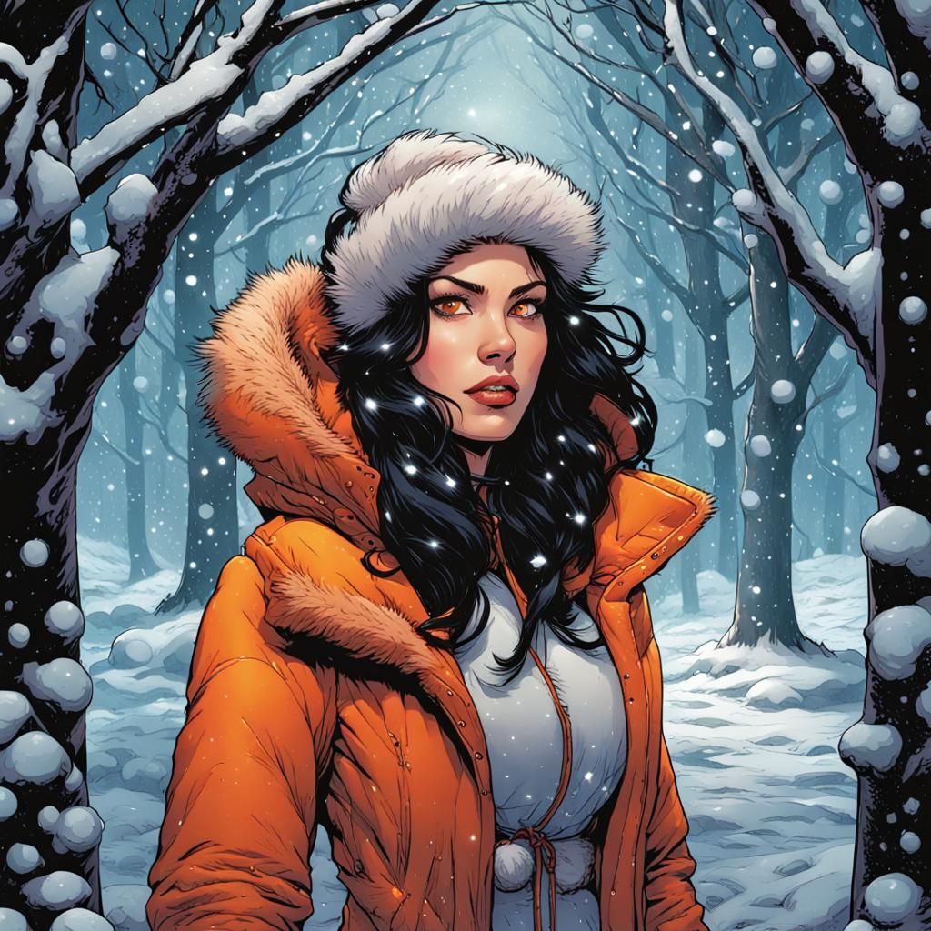 Winter Woman with Fiery Eyes, Comic Book Art