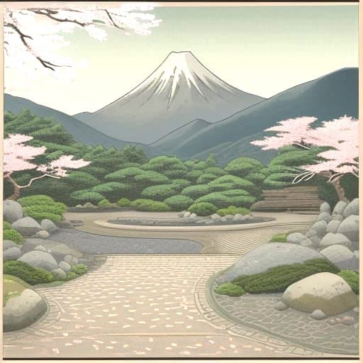 Peaceful Zen Garden with Panda in Ukiyo-e Style