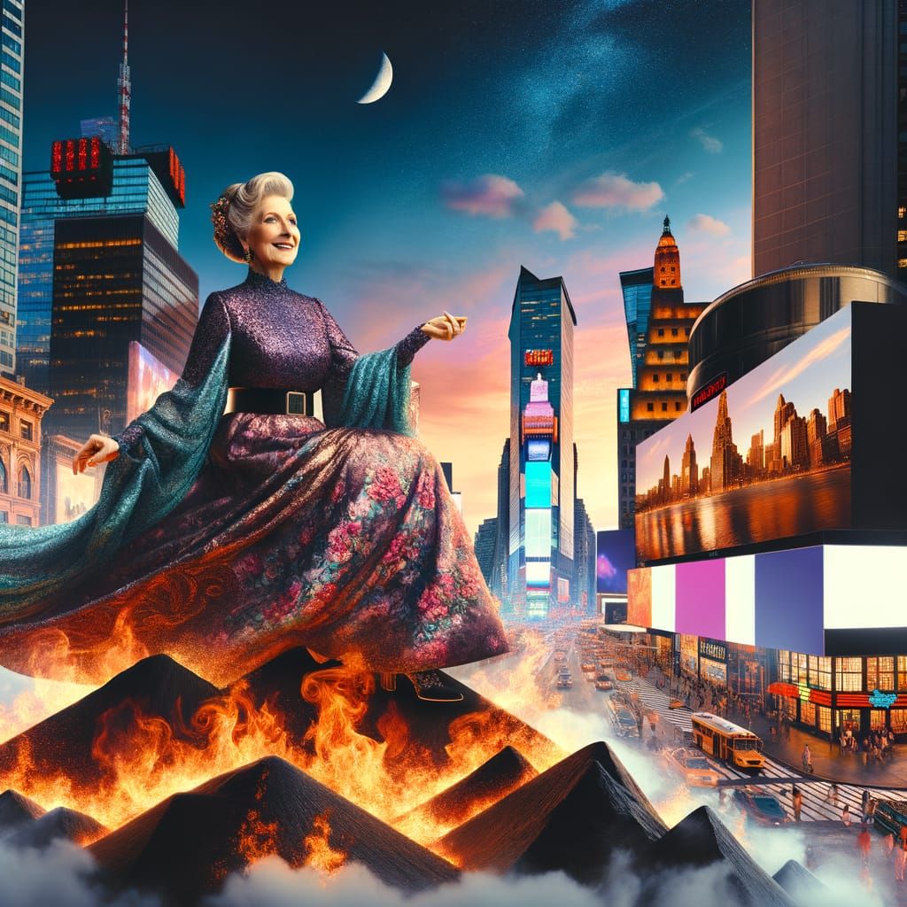 Woman Rides Chocolate Mountain in Times Square