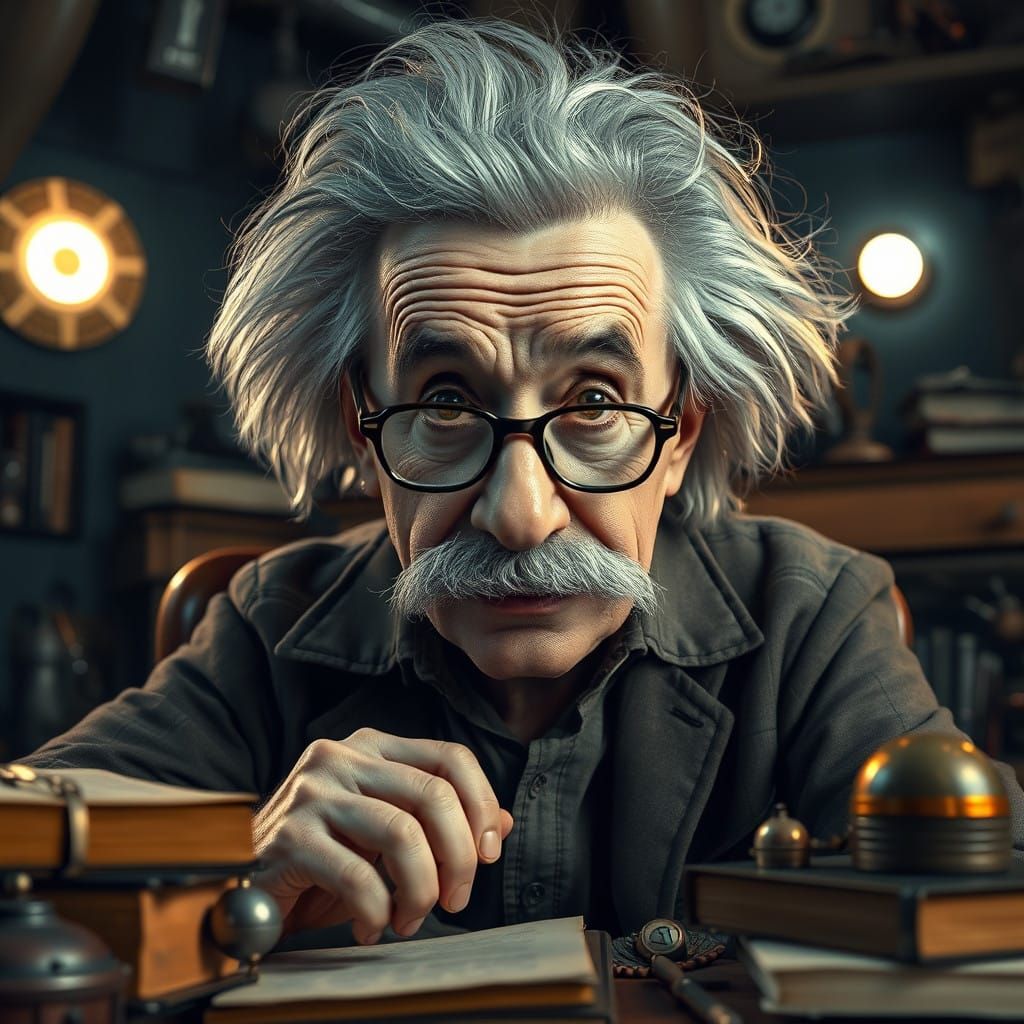 Einstein's Exasperated Contemplation in a Whimsical Study