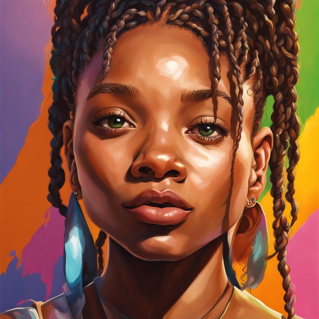 Hyperrealistic Portrait of Halle Bailey in Splash Art