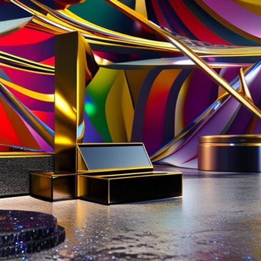 Golden Gemstone with Abstract Geometric Background