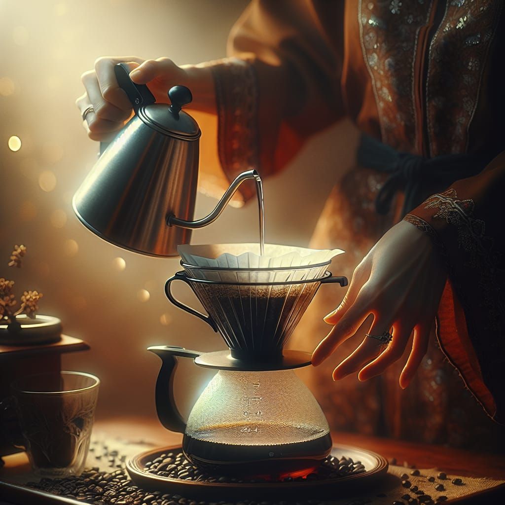 Artisanal Coffee Brewing: Hand Pouring Close-Up
