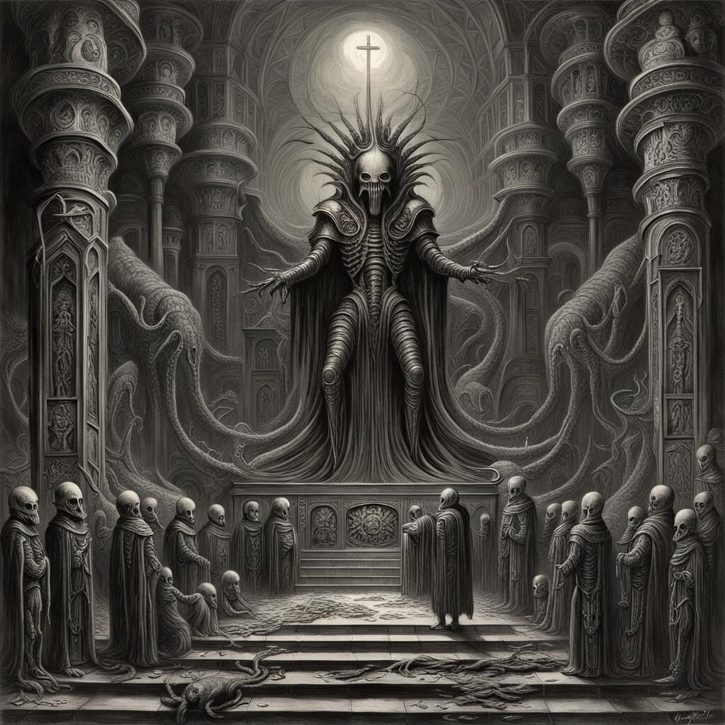 Gothic Horror Temple Interior in Giger Style