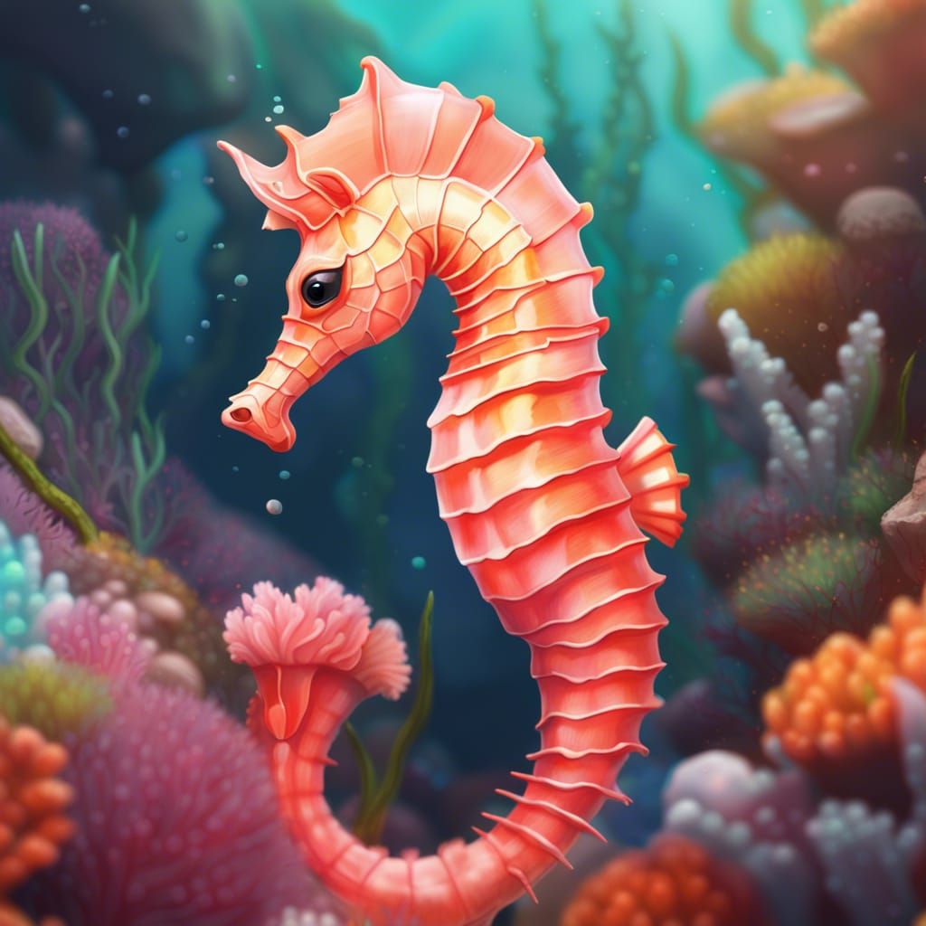 Realistic Anime Seahorse in Coral Reef
