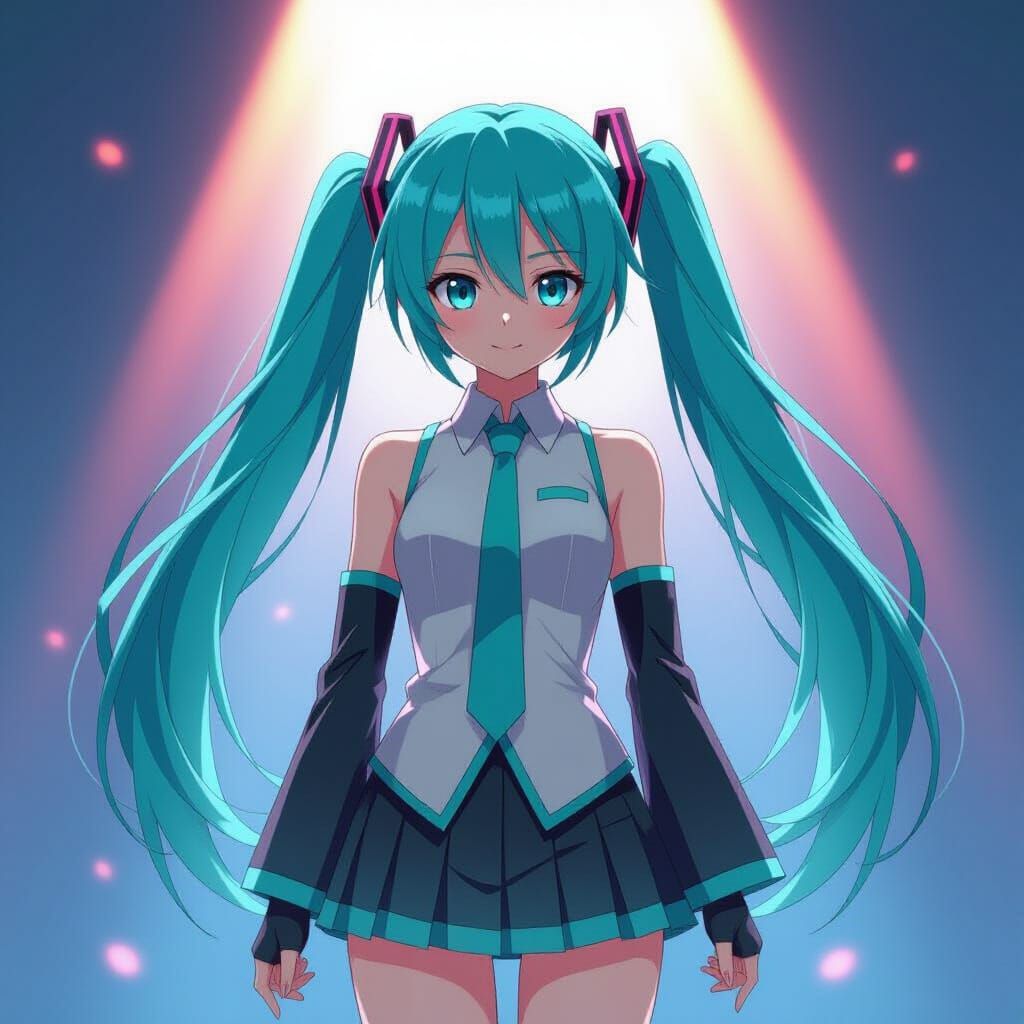 Hatsune Miku in Dynamic Cel-Shaded Anime Style