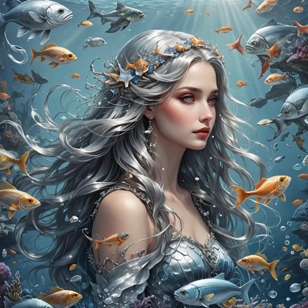Enchanting Silver-Haired Mermaid in Ocean Fantasy