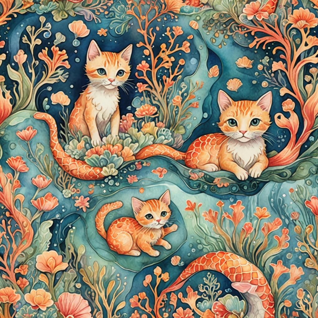 Mermaid Kittens Play in Coral Reefs, Arts and Crafts