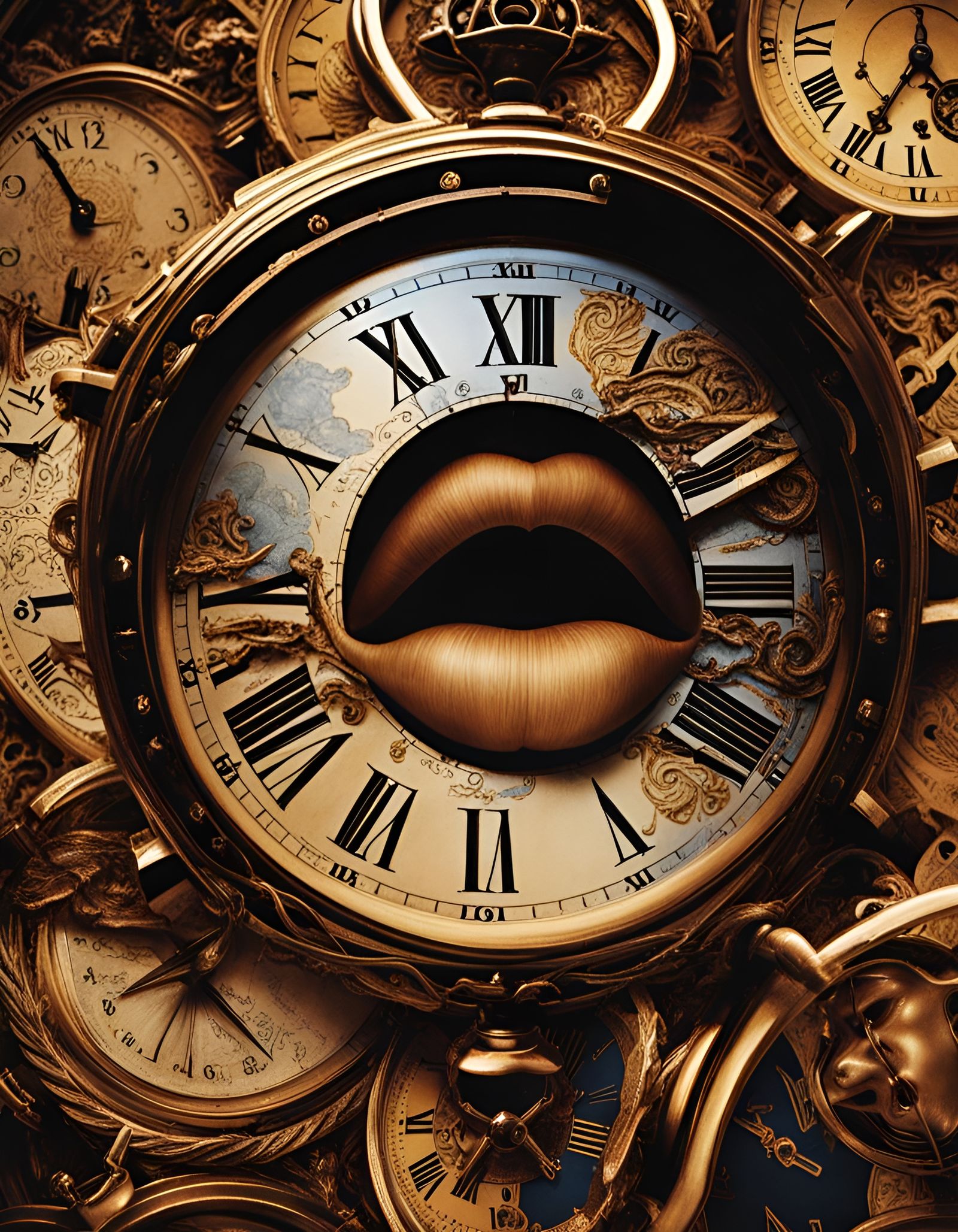 Surreal Face Melded with Time