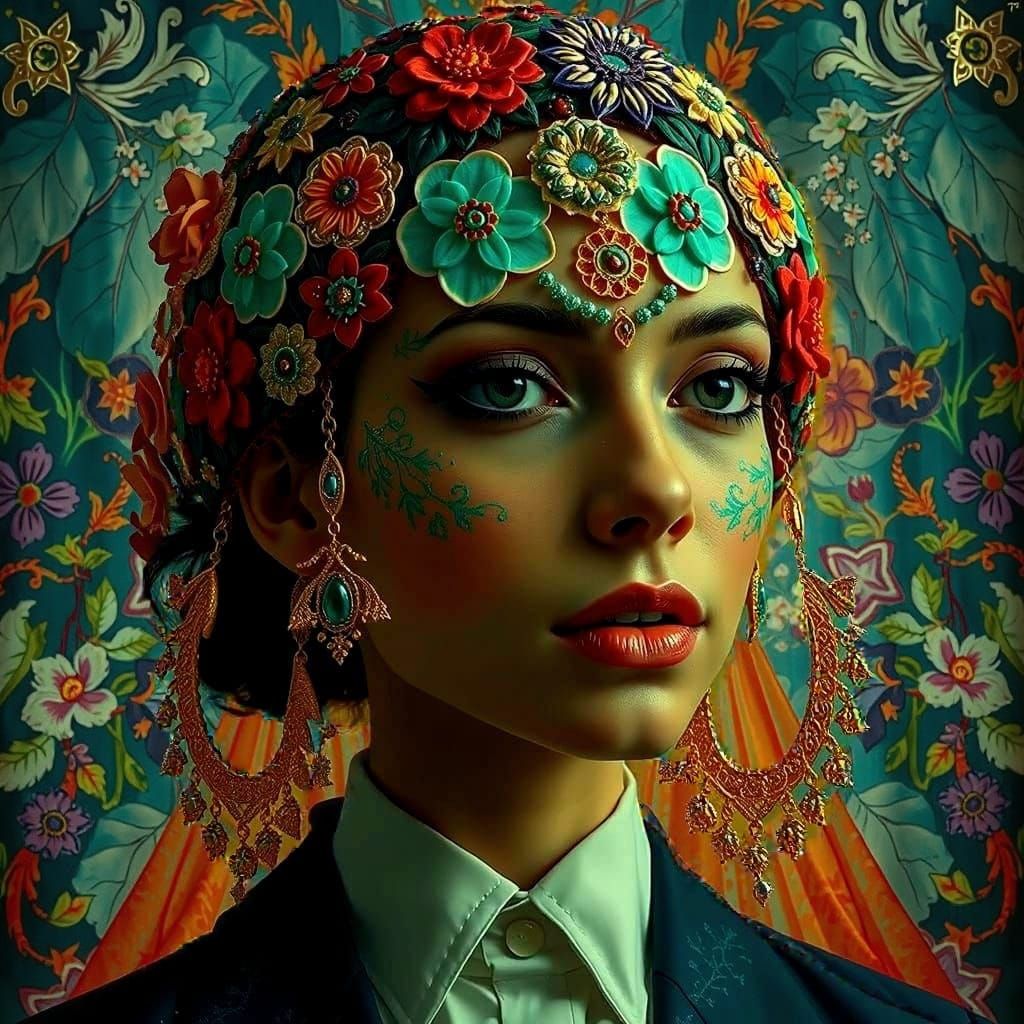 Vibrant Psychedelic Garden of Cosmic Mystery and Joy